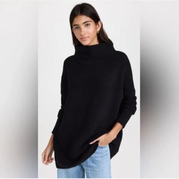 Free People Black Ottoman Slouchy Sweater Oversized Comfy Mock Neck Size Medium - Picture 2 of 10